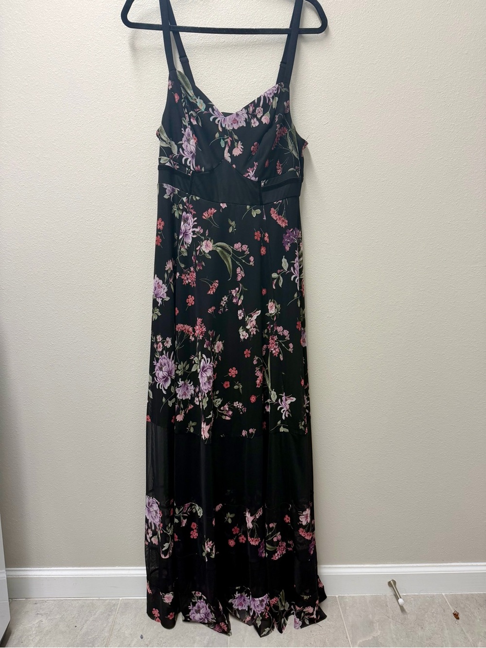 torrid Black Floral Slip Maxi Dress with Pink & Purple Blooms Size 00